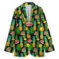 Black Tropical Pineapple Pattern Print Women's Cotton Blazer