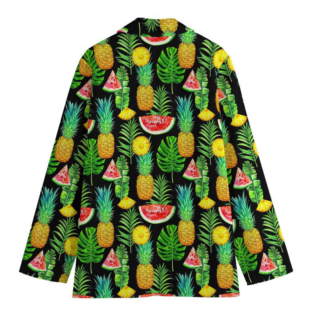 Black Tropical Pineapple Pattern Print Women's Cotton Blazer