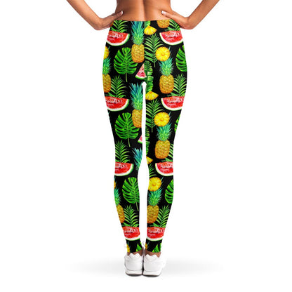 Black Tropical Pineapple Pattern Print Women's Leggings
