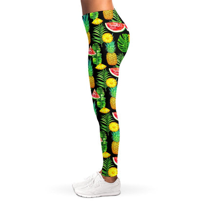 Black Tropical Pineapple Pattern Print Women's Leggings