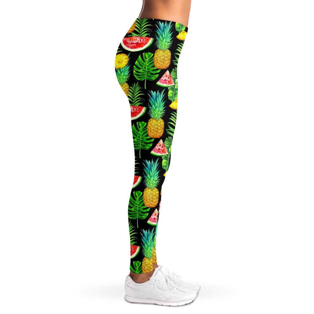 Black Tropical Pineapple Pattern Print Women's Leggings
