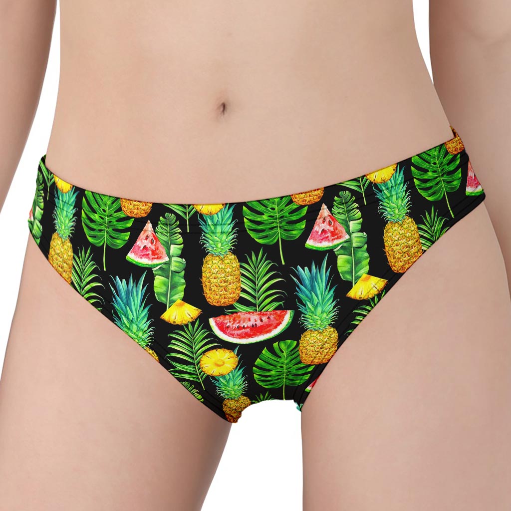 Black Tropical Pineapple Pattern Print Women's Panties