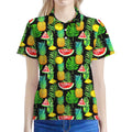 Black Tropical Pineapple Pattern Print Women's Polo Shirt