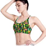 Black Tropical Pineapple Pattern Print Women's Sports Bra