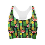 Black Tropical Pineapple Pattern Print Women's Sports Bra