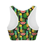 Black Tropical Pineapple Pattern Print Women's Sports Bra