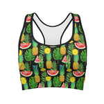 Black Tropical Pineapple Pattern Print Women's Sports Bra