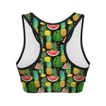 Black Tropical Pineapple Pattern Print Women's Sports Bra
