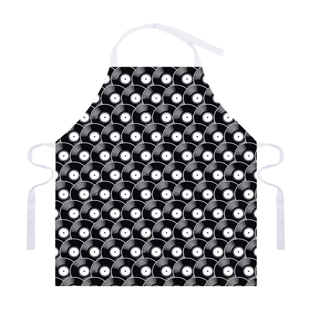Black Vinyl Record Pattern Print Adjustable Apron