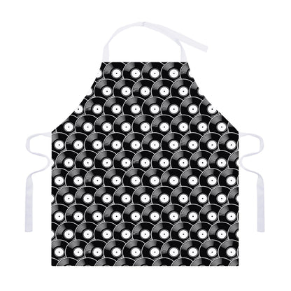 Black Vinyl Record Pattern Print Adjustable Apron