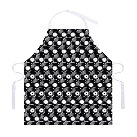 Black Vinyl Record Pattern Print Adjustable Apron