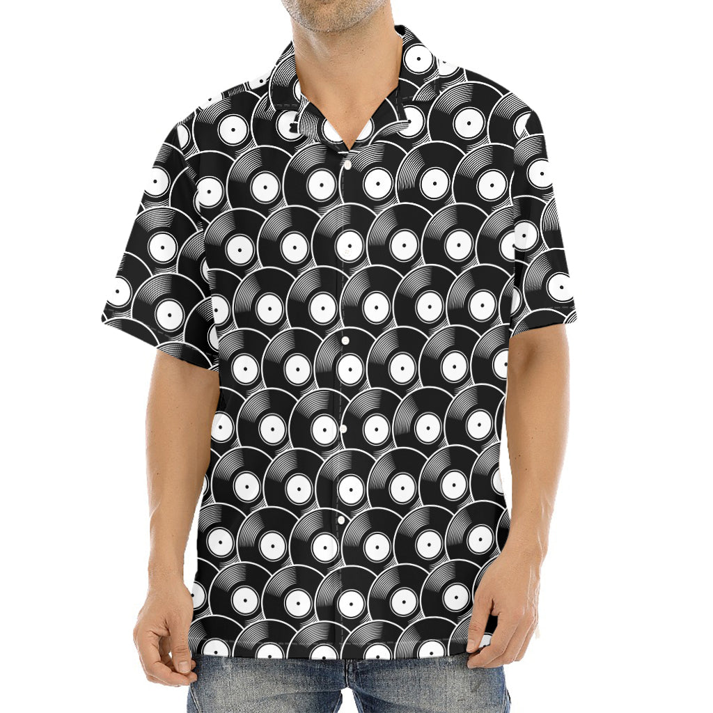 Black Vinyl Record Pattern Print Aloha Shirt