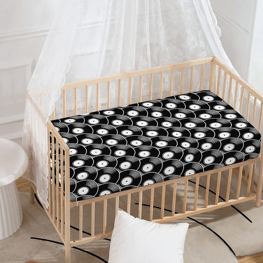 Black Vinyl Record Pattern Print Baby Crib Sheet