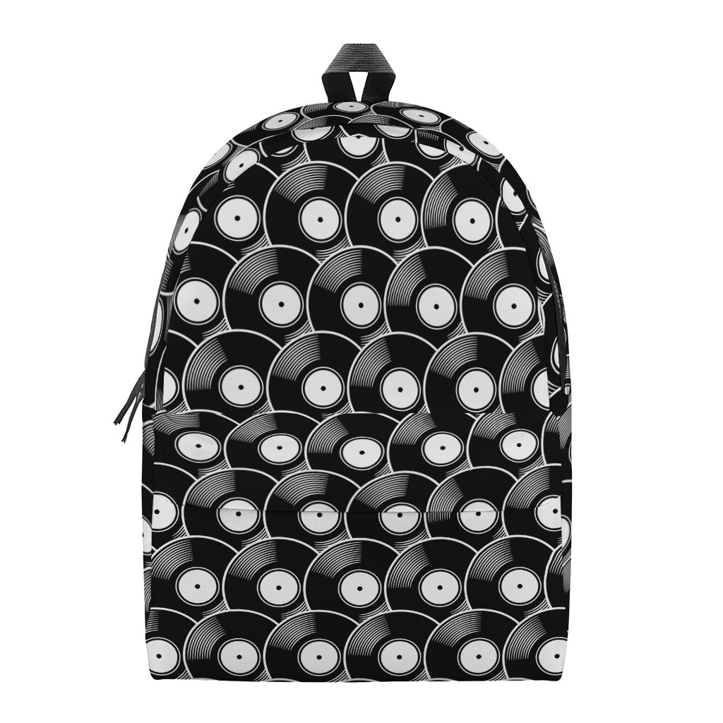 Black Vinyl Record Pattern Print Backpack
