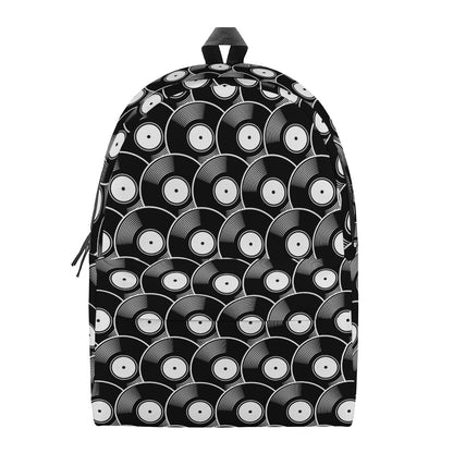 Black Vinyl Record Pattern Print Backpack