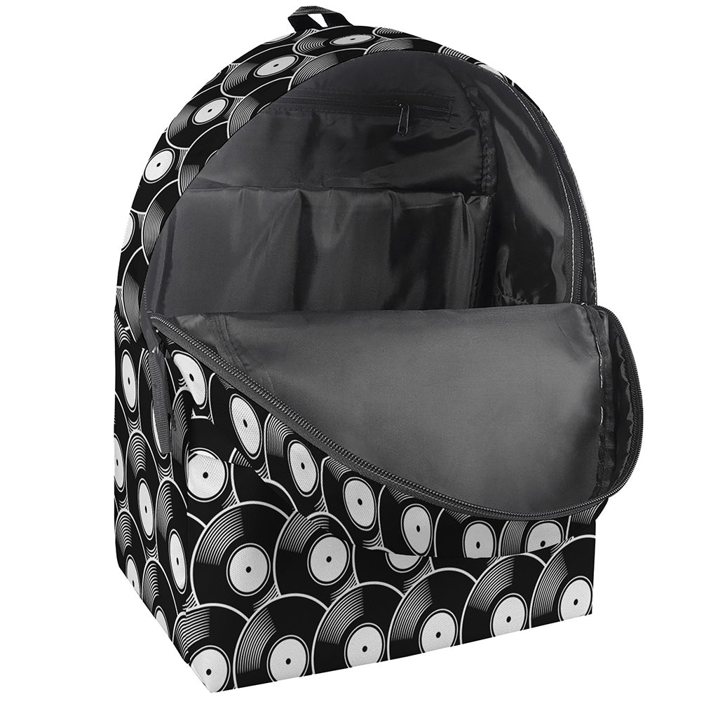 Black Vinyl Record Pattern Print Backpack