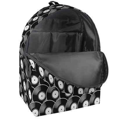 Black Vinyl Record Pattern Print Backpack