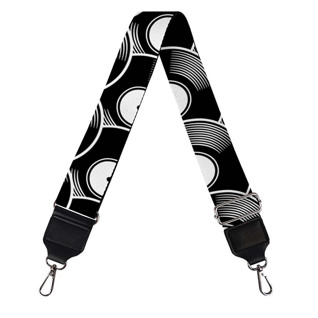 Black Vinyl Record Pattern Print Bag Strap