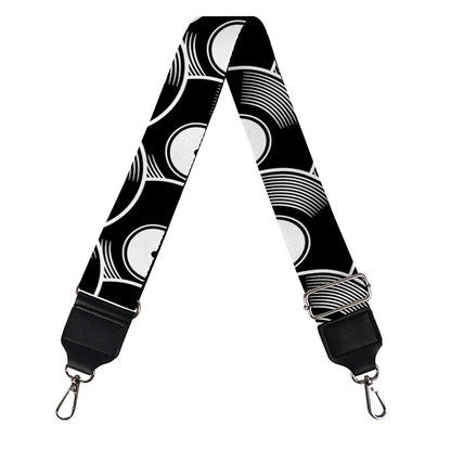 Black Vinyl Record Pattern Print Bag Strap