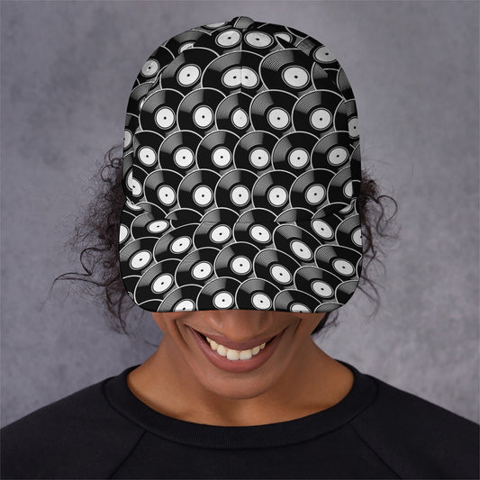 Black Vinyl Record Pattern Print Baseball Cap