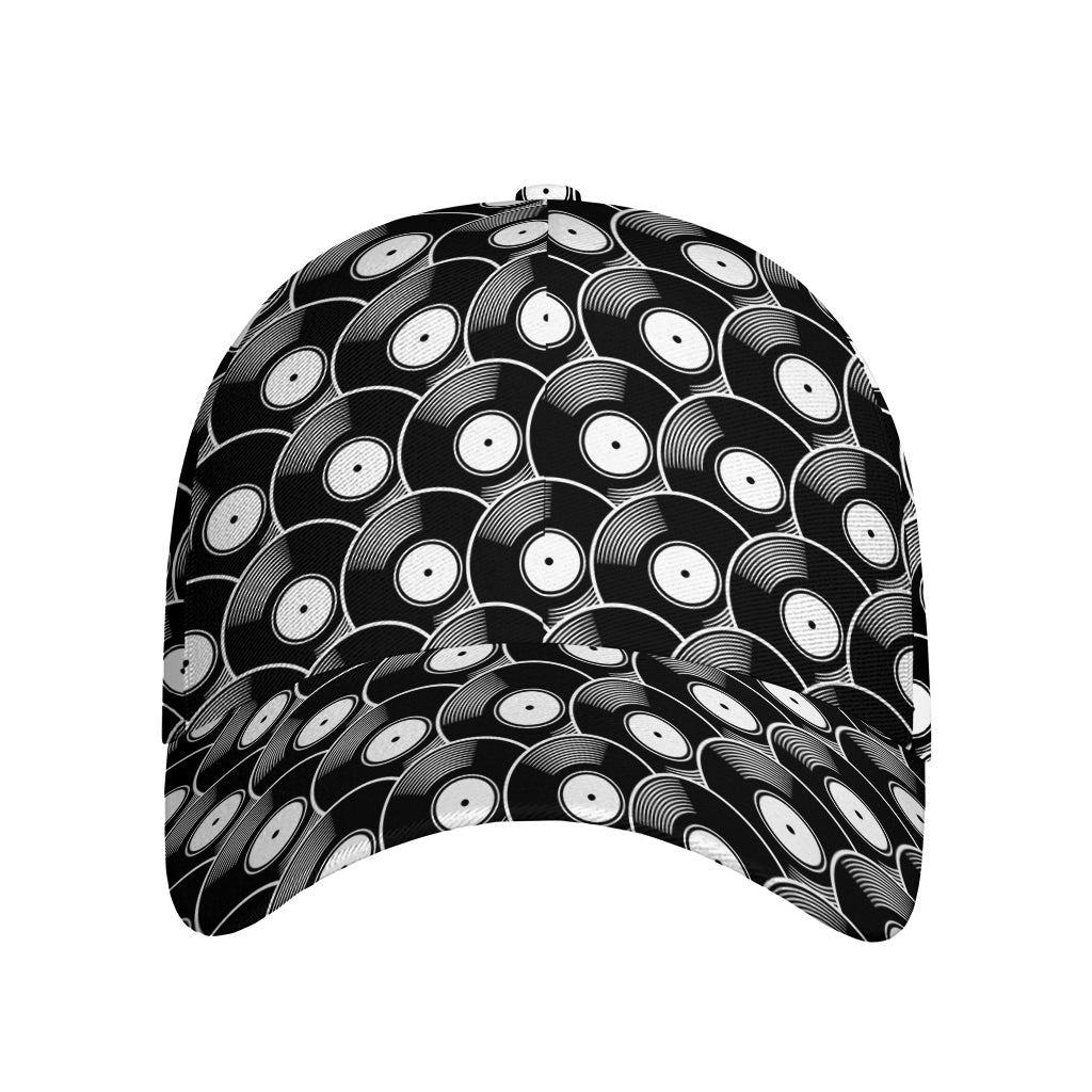 Black Vinyl Record Pattern Print Baseball Cap