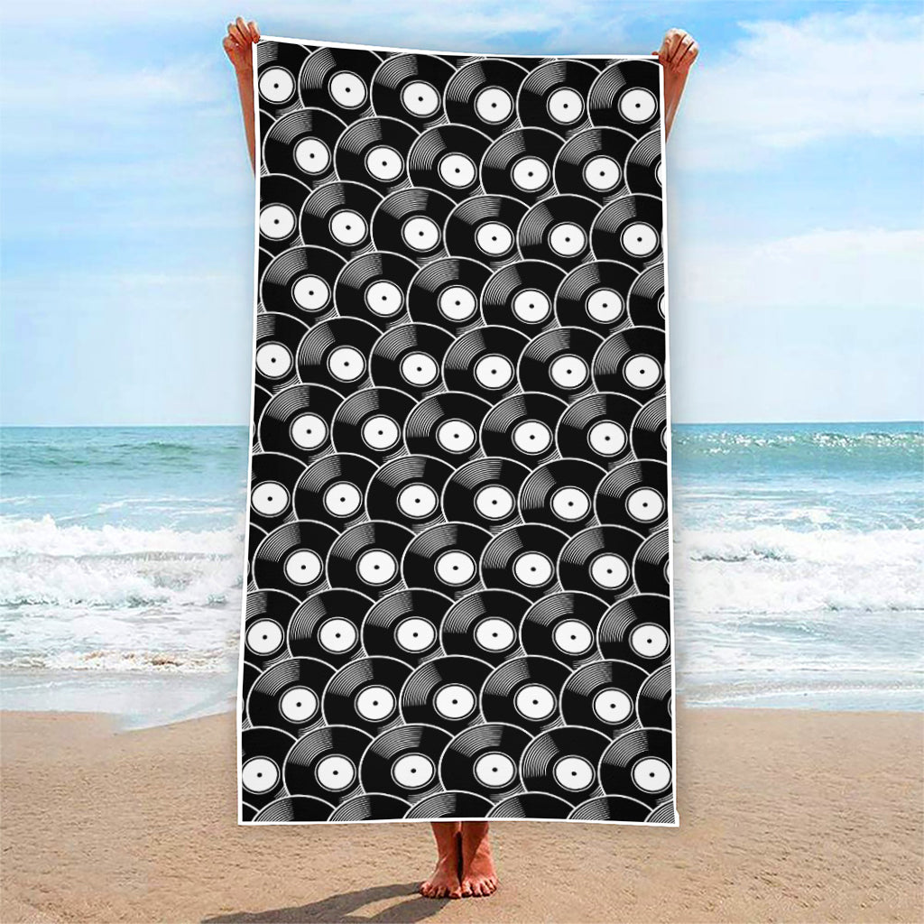 Black Vinyl Record Pattern Print Beach Towel