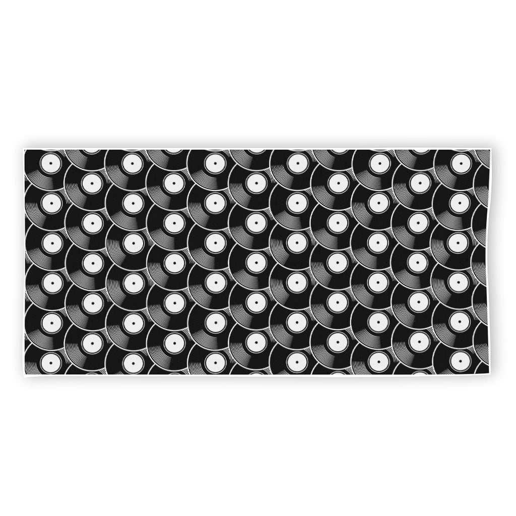 Black Vinyl Record Pattern Print Beach Towel