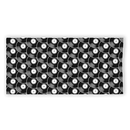 Black Vinyl Record Pattern Print Beach Towel