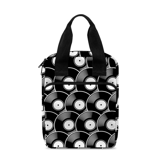 Black Vinyl Record Pattern Print Bible Tote Bag