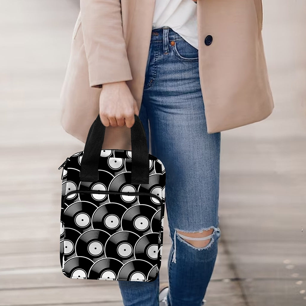 Black Vinyl Record Pattern Print Bible Tote Bag