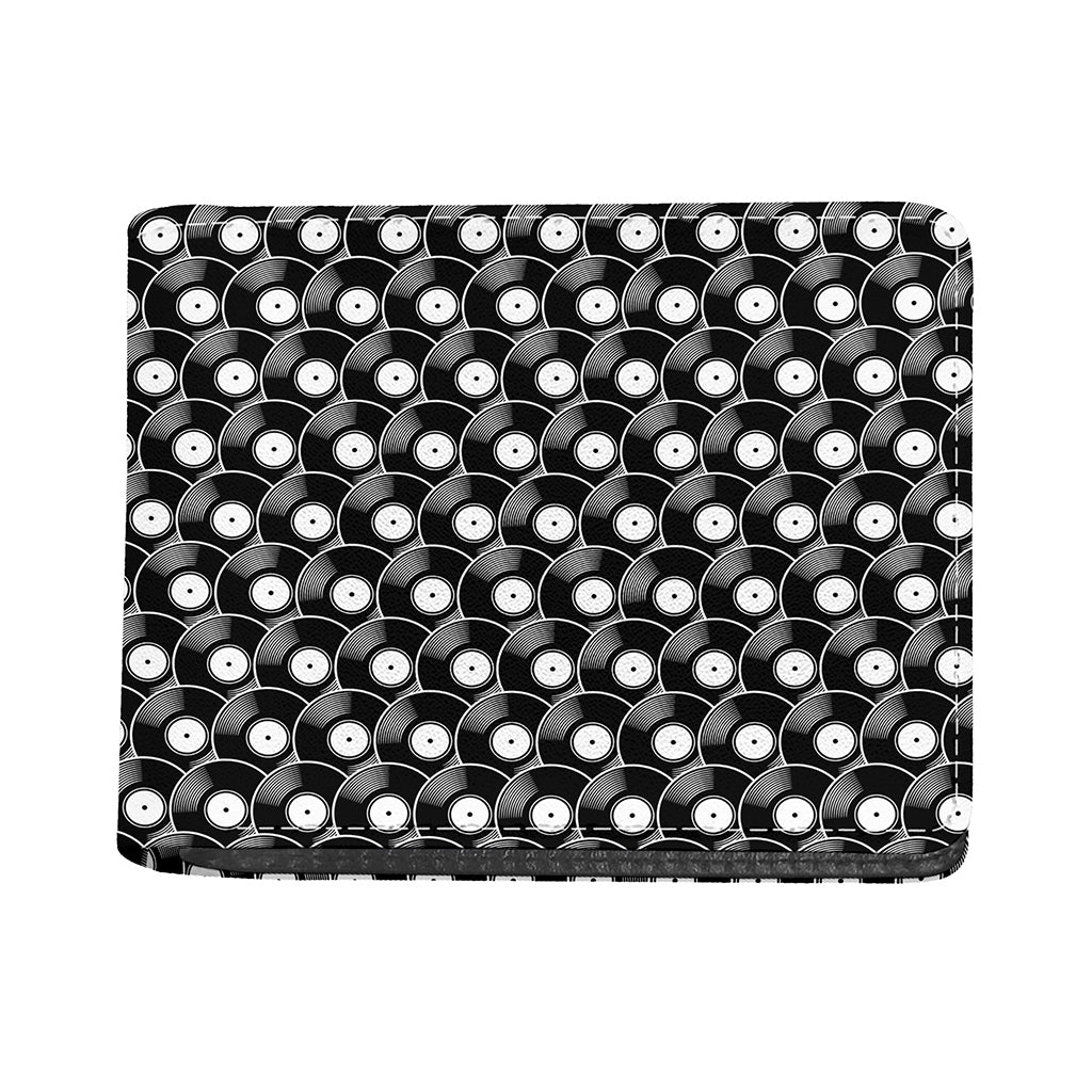 Black Vinyl Record Pattern Print Bifold Wallet