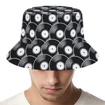 Black Vinyl Record Pattern Print Bucket Hat