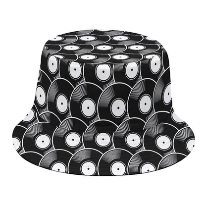 Black Vinyl Record Pattern Print Bucket Hat
