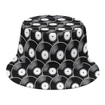 Black Vinyl Record Pattern Print Bucket Hat