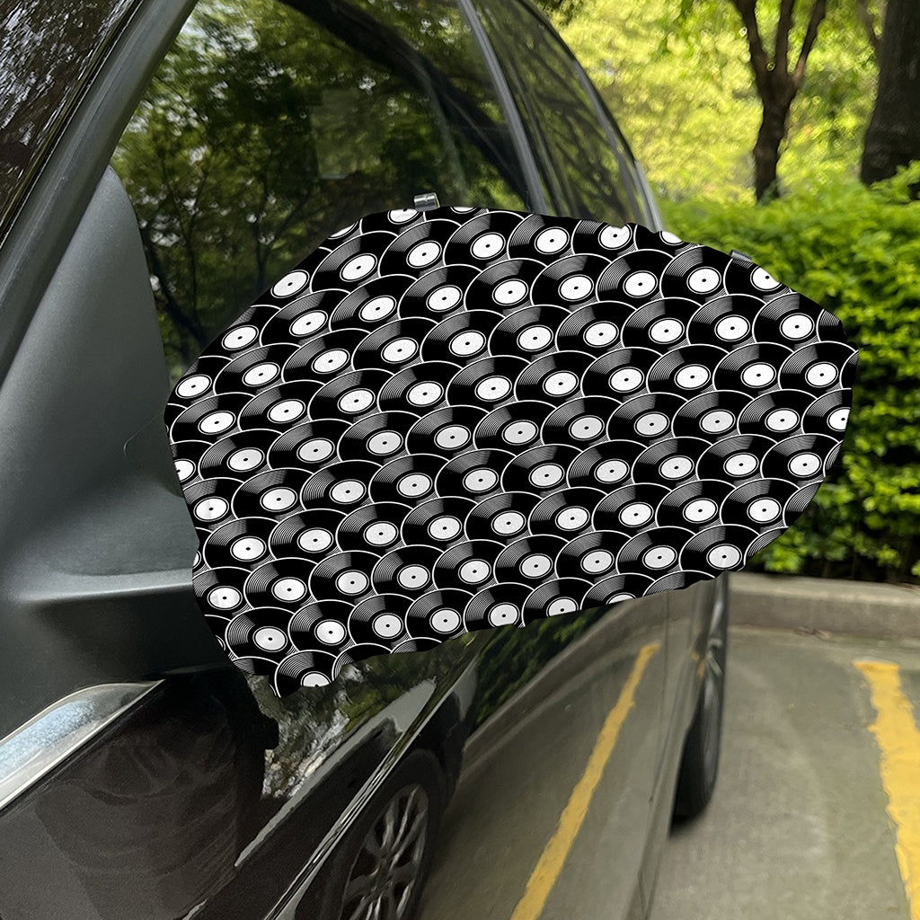 Black Vinyl Record Pattern Print Car Side Mirror Covers