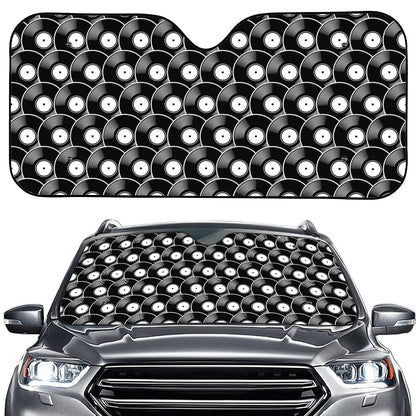 Black Vinyl Record Pattern Print Car Windshield Sun Shade