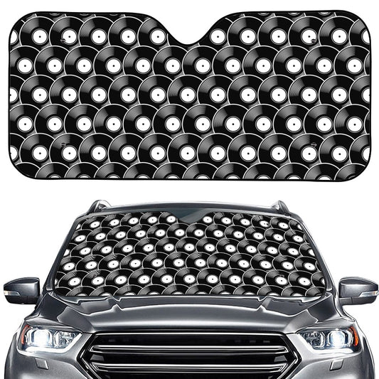 Black Vinyl Record Pattern Print Car Windshield Sun Shade