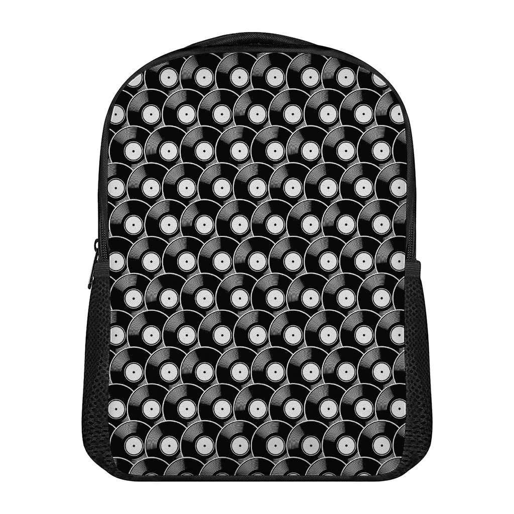 Black Vinyl Record Pattern Print Casual Backpack