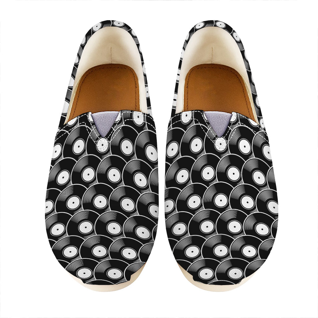 Black Vinyl Record Pattern Print Casual Shoes