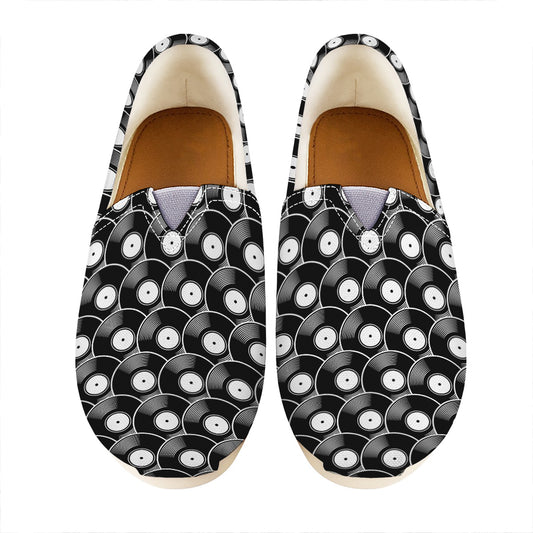 Black Vinyl Record Pattern Print Casual Shoes
