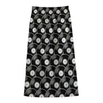 Black Vinyl Record Pattern Print Cotton Front Slit Maxi Skirt