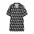 Black Vinyl Record Pattern Print Cotton Hawaiian Shirt