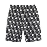 Black Vinyl Record Pattern Print Cotton Shorts