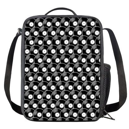 Black Vinyl Record Pattern Print Crossbody Lunch Bag