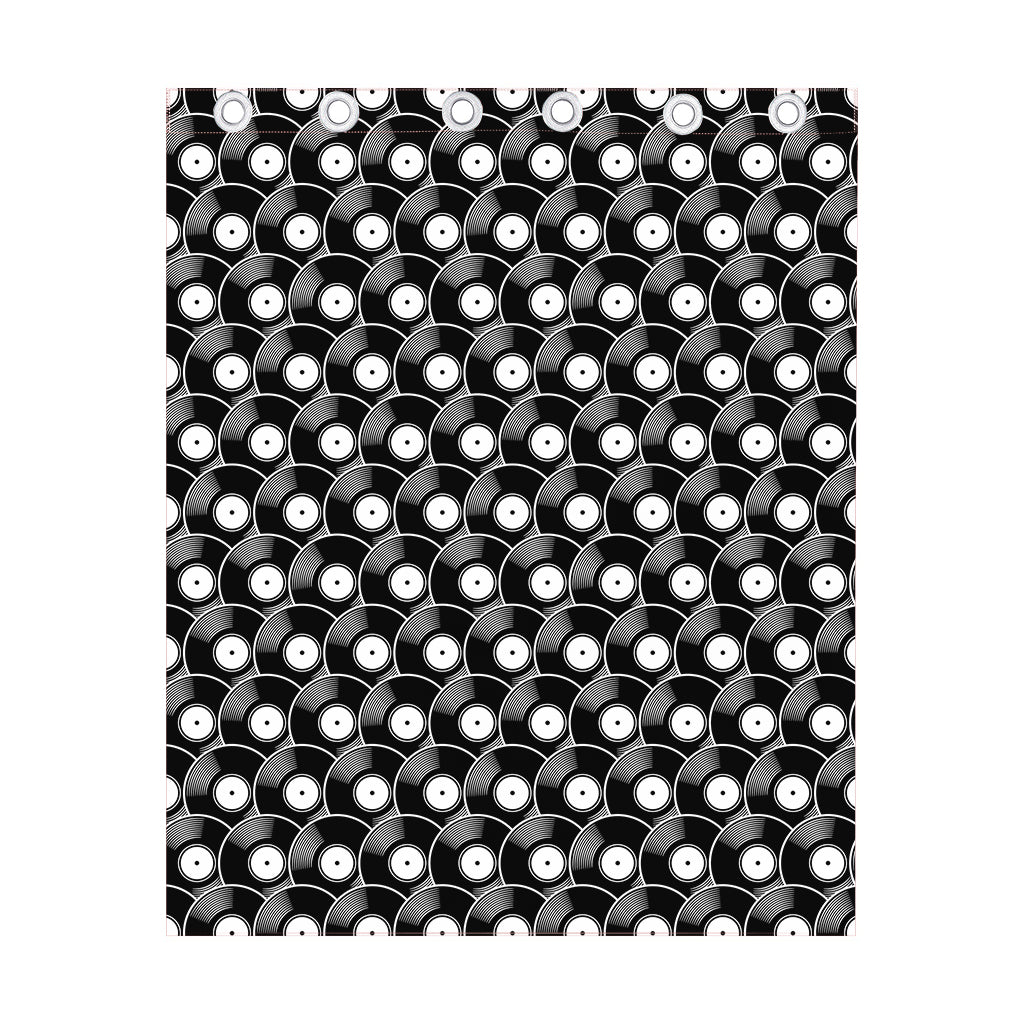 Black Vinyl Record Pattern Print Curtain