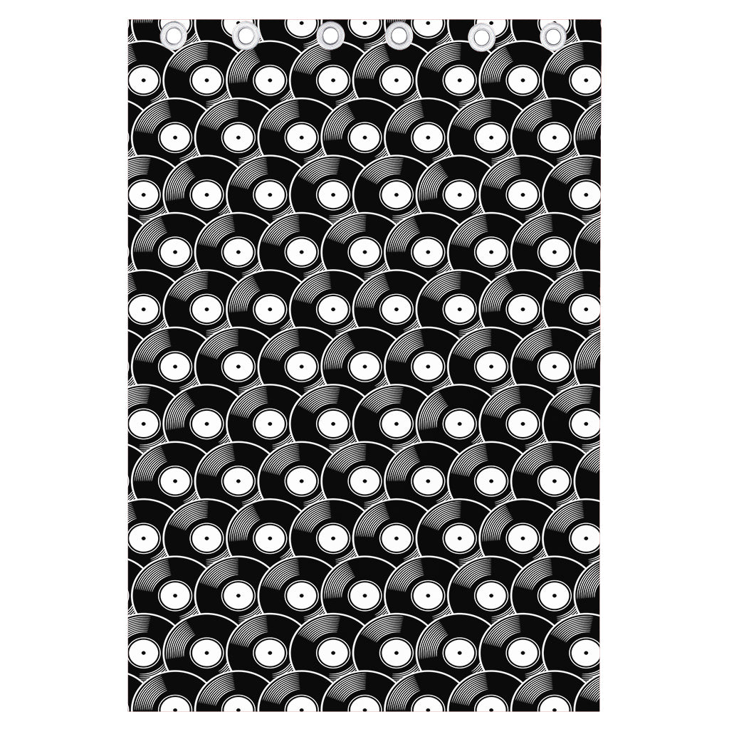 Black Vinyl Record Pattern Print Curtain