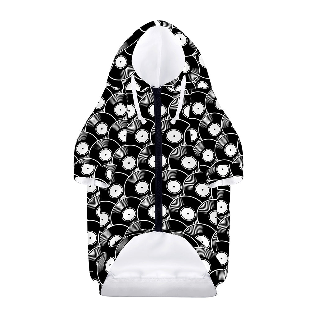 Black Vinyl Record Pattern Print Dog Zip Up Hoodie