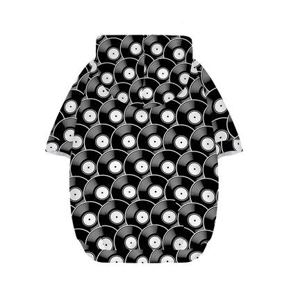 Black Vinyl Record Pattern Print Dog Zip Up Hoodie