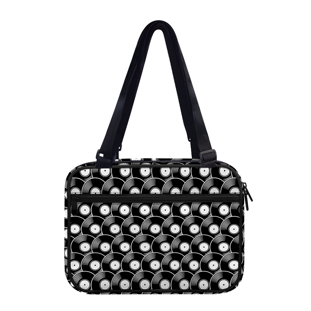 Black Vinyl Record Pattern Print Double Strap Bible Bag