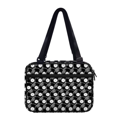 Black Vinyl Record Pattern Print Double Strap Bible Bag